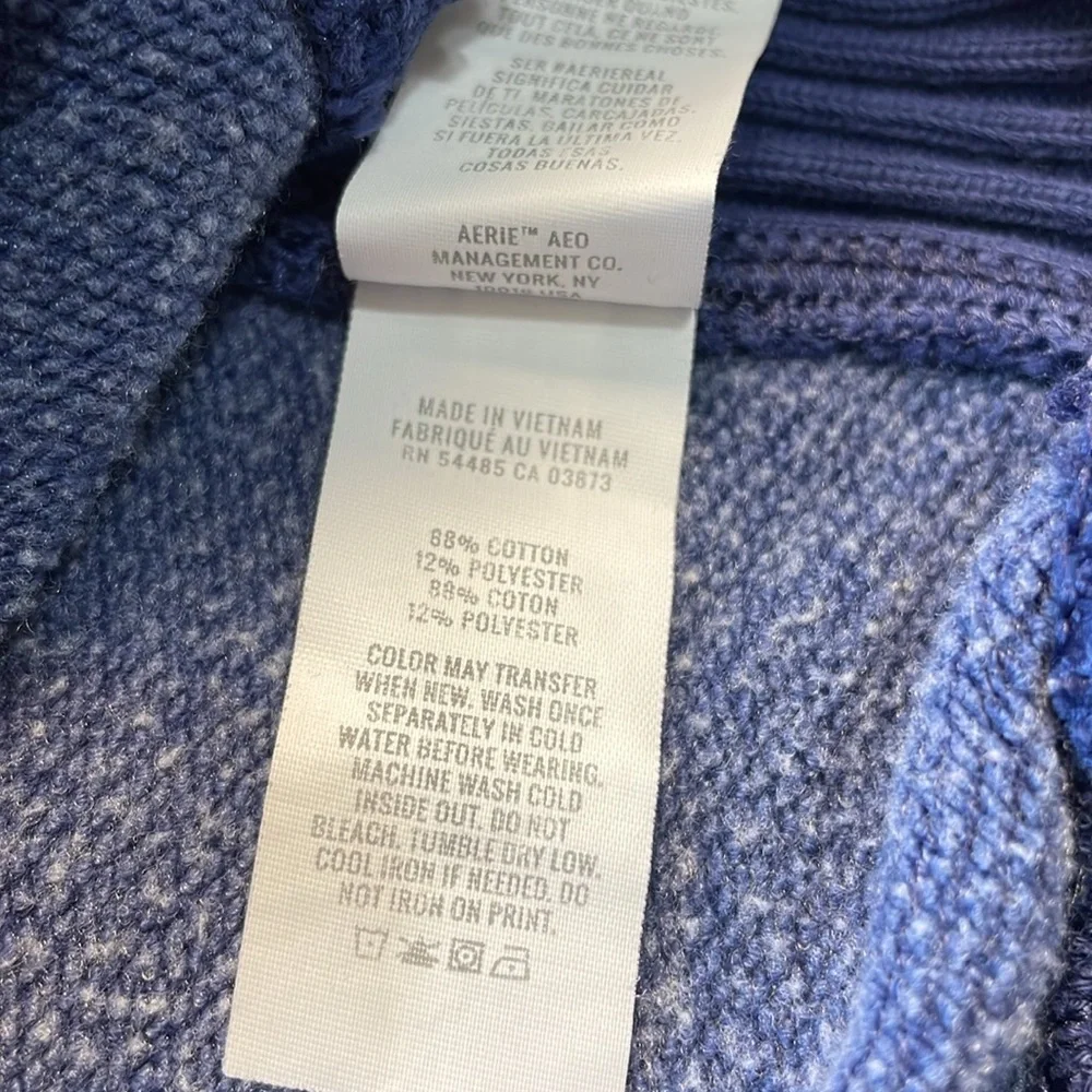 AERIE Down-To-Earth Crewneck Sweatshirt Checked Out Faded Blue Ribbed Oversize S - Picture 9 of 15